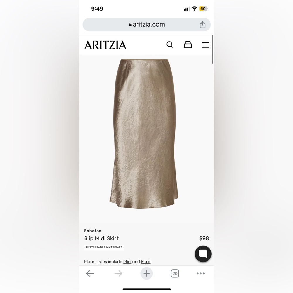 Aritzia / Bavarian Slip Midi Skirt / Color Nomad Taupe